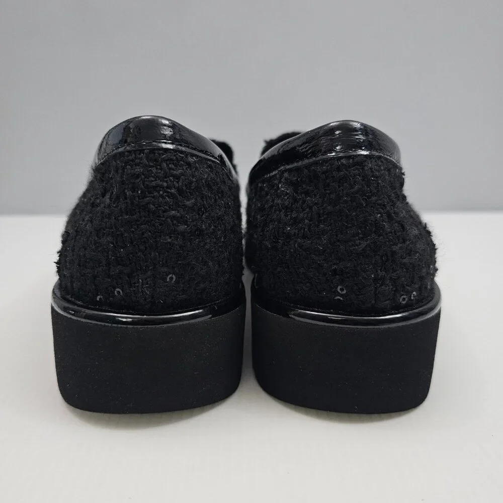 Donald Pliner Helio Lug Sole Loafer Womens 9 Black Boucle Sequined Platform NEW - Picture 11 of 14